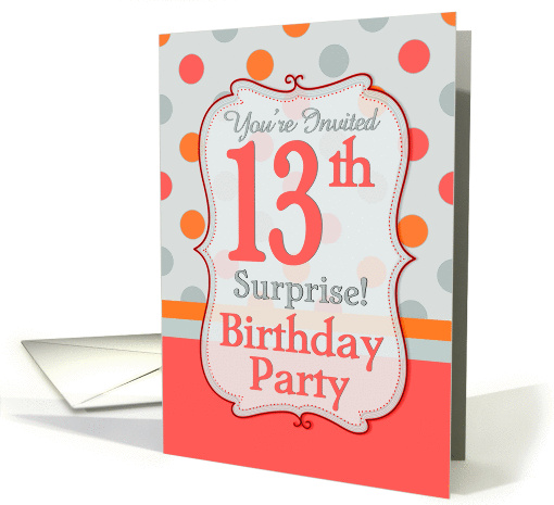 Polka-dotted Fun 13th Birthday Surprise Party Invitation card