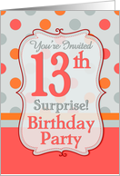 Polka-dotted Fun 13th Birthday Surprise Party Invitation card