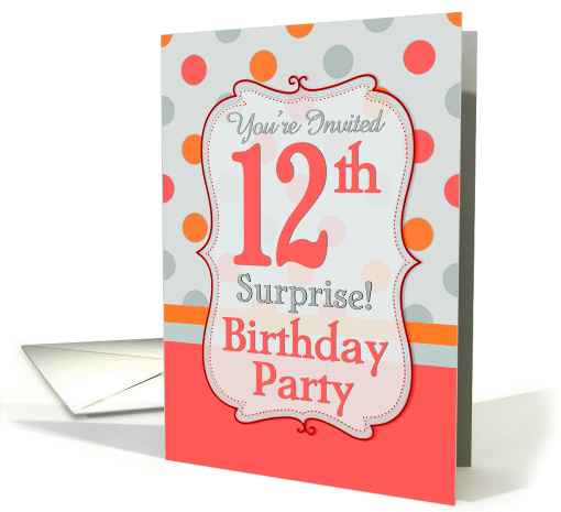 Polka-dotted Fun 12th Birthday Surprise Party Invitation card