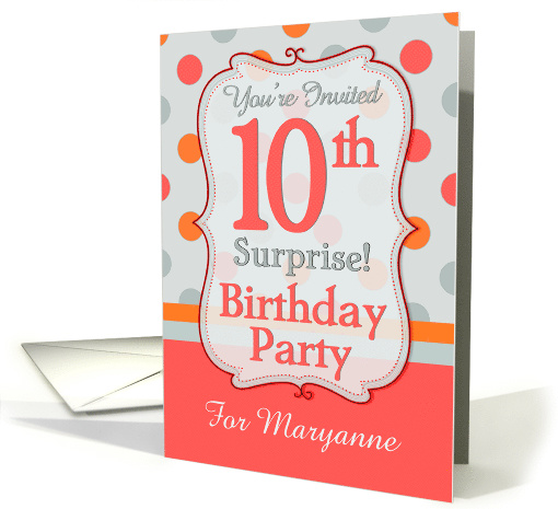 Polka-dotted Fun 10th Birthday Surprise Party Invitation,... (1220676)