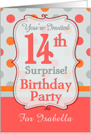 Polka-dotted Fun 14th Birthday Surprise Party Invitation, Custom Name card