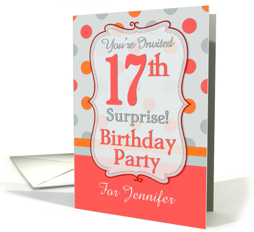 Polka-dotted Fun 17th Birthday Surprise Party Invitation,... (1220746)