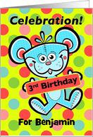 3rd Birthday Party Invitation Teddy Bear and Polka dots, Custom Name card