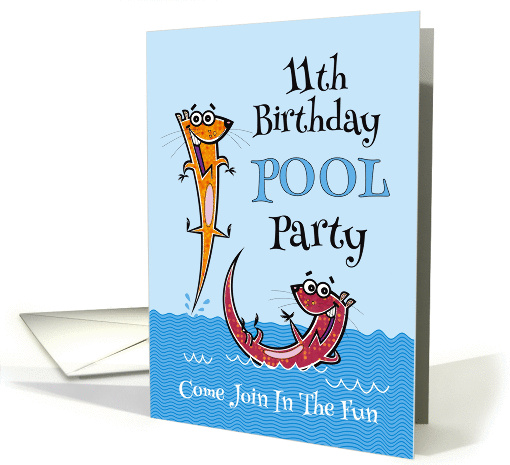 11th Birthday Pool Party Fun Invitation Playful Otters card (1223014)