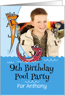 9th Birthday Pool Party Fun Invitation Playful Otters Custom Photo card