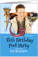 11th Birthday Pool Party Fun Invitation Playful Otters Custom Photo card