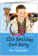 12th Birthday Pool Party Fun Invitation Playful Otters Custom Photo card