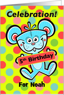 5th Birthday Party Invitation Aqua Bear and Polka dots Custom Name card