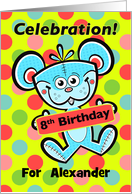 8th Birthday Party Invitation Aqua Bear and Polka dots Custom Name card