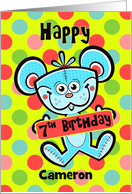 7th Birthday Aqua Bear and Polka dots Custom Name card