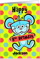 8th Birthday Aqua Bear and Polka dots Custom Name card