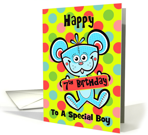 7th Birthday Aqua Bear and Polka dots For Boy card (1230762)