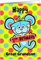 Great Grandson 7th Birthday Aqua Bear and Polka dots card