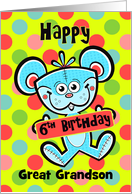 Great Grandson 6th Birthday Aqua Bear and Polka dots card