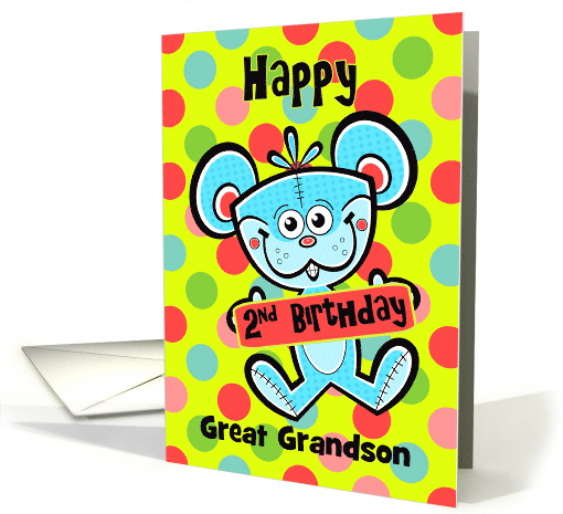 Great Grandson 2nd Birthday Aqua Bear and Polka dots card (1232424)