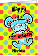 Nephew 7th Birthday Aqua Bear and Polka dots card