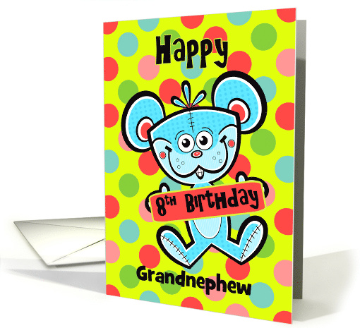 Grandnephew 8th Birthday Aqua Bear and Polka dots card (1232976)