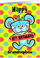 Grandnephew 6th Birthday Aqua Bear and Polka dots card