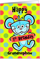 Grandnephew 1st Birthday Aqua Bear and Polka dots card
