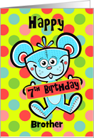 Brother 7th Birthday Aqua Bear and Polka dots card