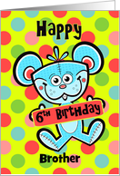Brother 6th Birthday Aqua Bear and Polka dots card