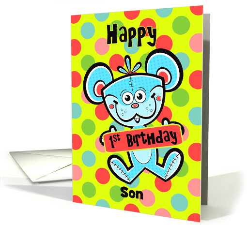 Son1st Birthday Aqua Bear and Polka dots card (1234710)