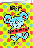 Son 2nd Birthday Aqua Bear and Polka dots card