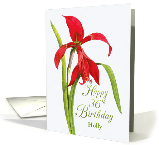 Jubilant Red Lily 36th Birthday Wishes, Custom Name card (1247186)