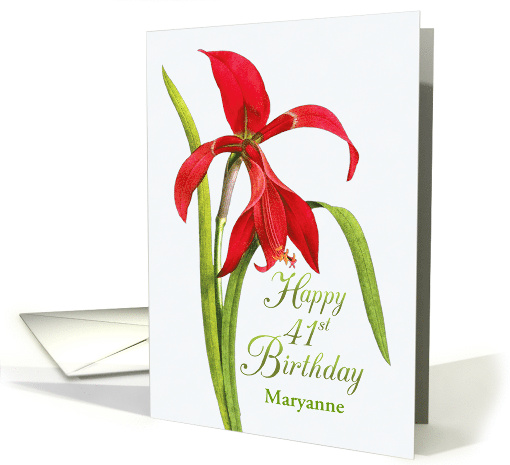 Jubilant Red Lily 41st Birthday Wishes, Custom Name card (1247382)