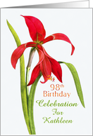 Jubilant Red Lily 98th Birthday Party Invitation, Custom Name card