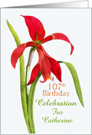 Jubilant Red Lily 107th Birthday Party Invitation, Custom Name card