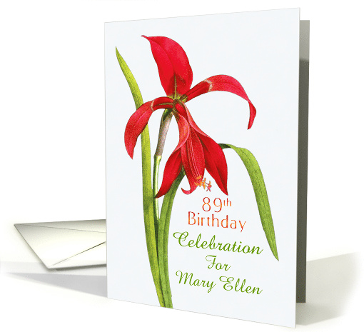 Beautiful Red Lily 89th Birthday Party Invitation, Custom Name card