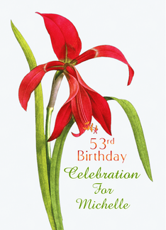 Radiant Red Lily 53rd Birthday Party Invitation, Custom Name