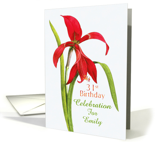 Natural Red Lily 31st Birthday Party Invitation, Custom Name card