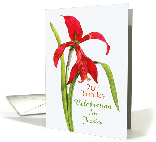 Vibrant Red Lily 26th Birthday Party Invitation, Custom Name card