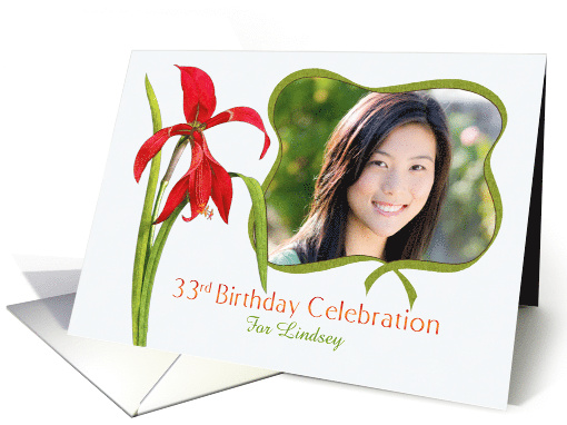 Elegant Red Lily 33rd Birthday Party Invitation, Custom... (1282010)