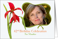 Elegant Red Lily 42nd Birthday Party Invitation, Custom Photo and Name card