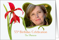 Lovely Red Lily 55th Birthday Party Invitation, Custom Photo and Name card