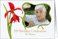 Lovely Red Lily 70th Birthday Party Invitation, Custom Photo and Name card