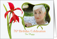 Lovely Red Lily 76th Birthday Party Invitation, Custom Photo and Name card
