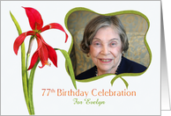 Lovely Red Lily 77th Birthday Party Invitation, Custom Photo and Name card