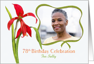 Lovely Red Lily 78th Birthday Party Invitation, Custom Photo and Name card