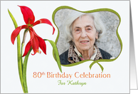 Lovely Red Lily 80th Birthday Party Invitation, Custom Photo and Name card