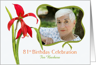 Lovely Red Lily 81st Birthday Party Invitation, Custom Photo and Name card