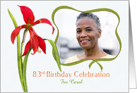 Lovely Red Lily 83rd Birthday Party Invitation, Custom Photo and Name card