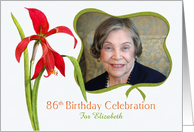 Lovely Red Lily 86th Birthday Party Invitation, Custom Photo and Name card