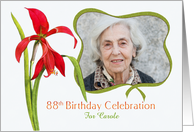 Lovely Red Lily 88th Birthday Party Invitation, Custom Photo and Name card