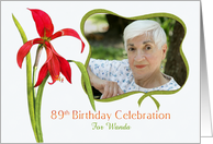 Lovely Red Lily 89th Birthday Party Invitation, Custom Photo and Name card