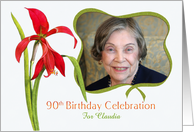 Lovely Red Lily 90th Birthday Party Invitation, Custom Photo and Name card