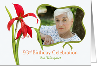 Lovely Red Lily 93rd Birthday Party Invitation, Custom Photo and Name card